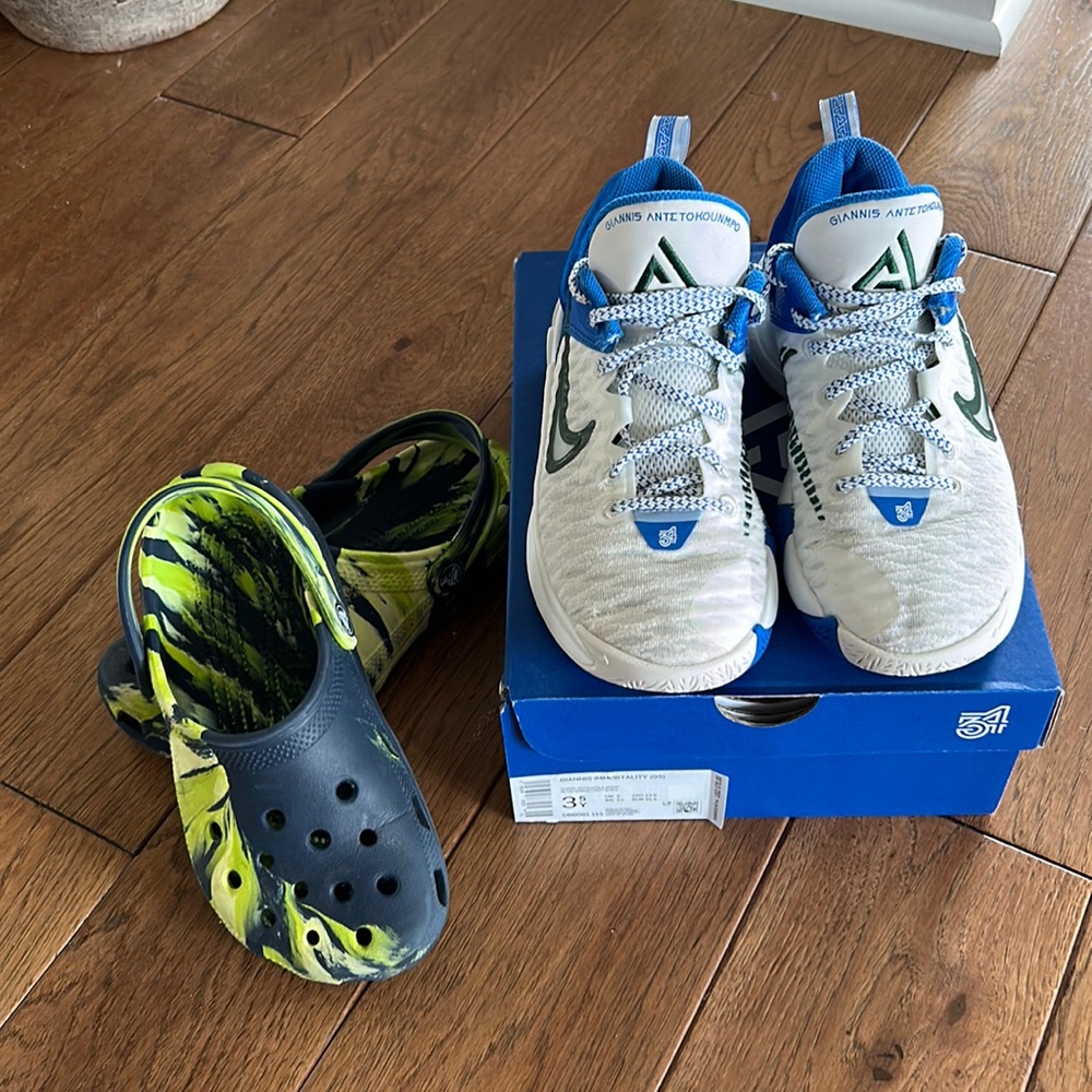 Youth basketball shoes and crocs combo